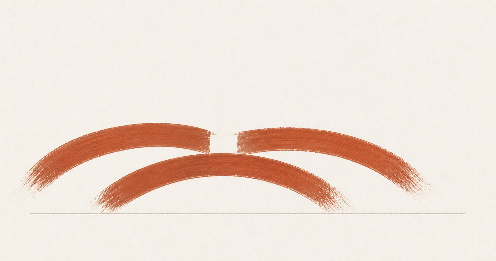 Three clay arcs on warm paper: two leave the same patch uncovered, the third covers it.