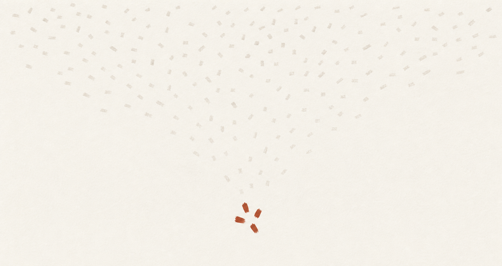 A wide field of faint marks funnelling down to a few solid clay marks — most of the work passing automatically, a small residue left for the eye.
