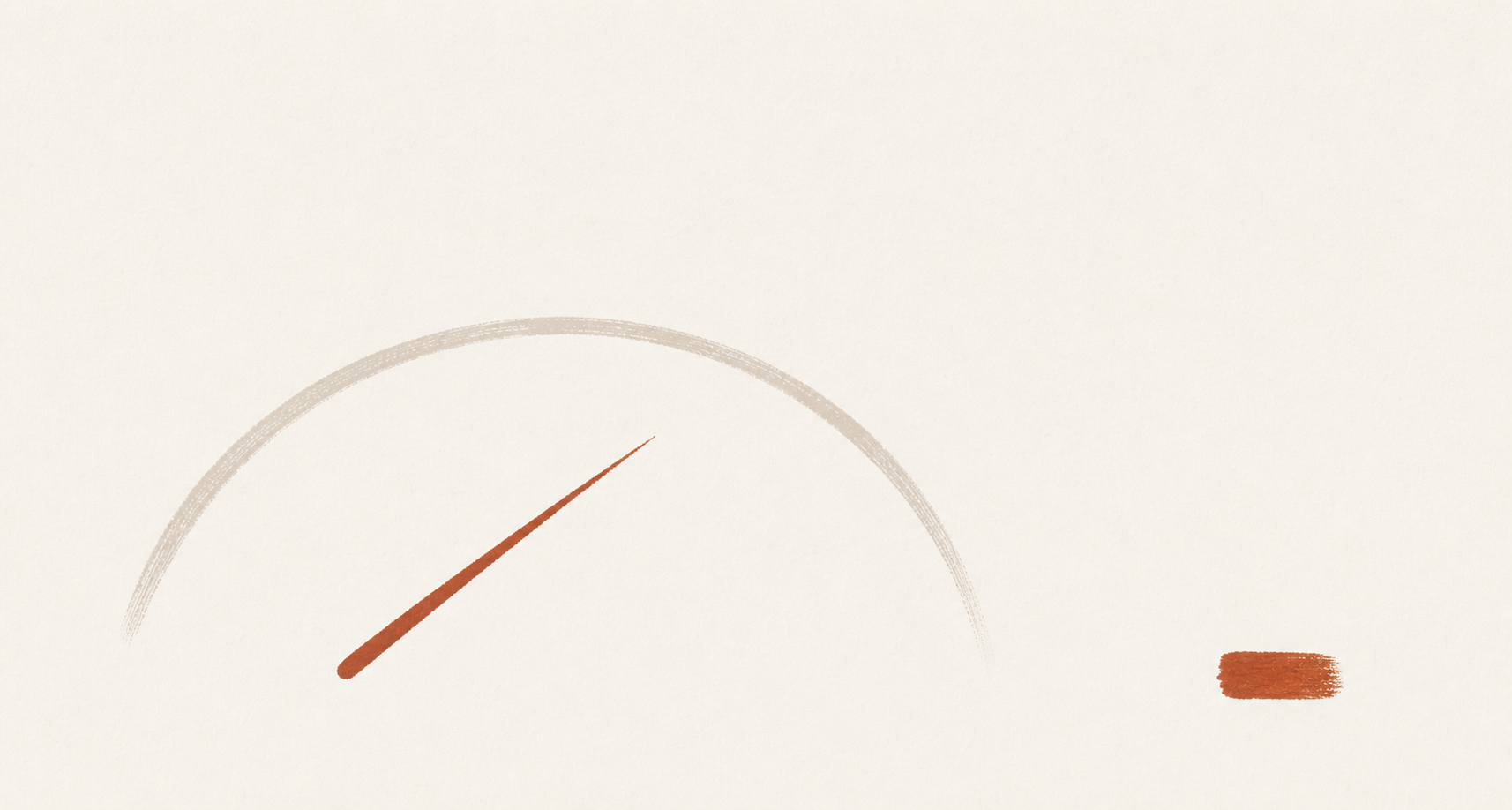 A clean instrument dial resting confidently on a value, while the thing it was meant to measure sits unmeasured outside its reach.